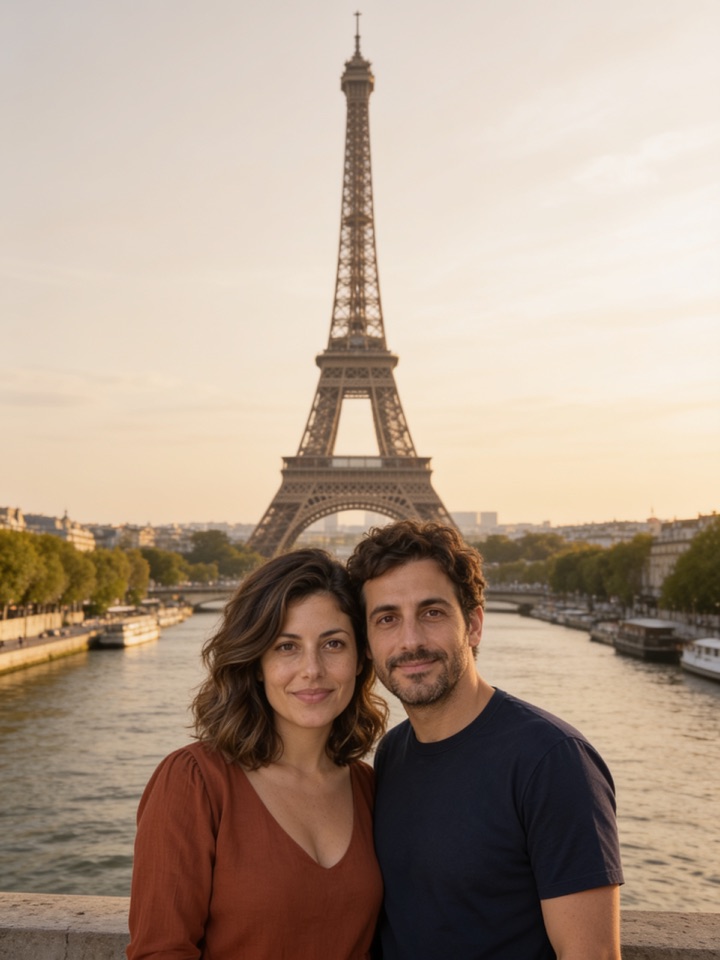AI-generated photo of a fictional couple at Paris